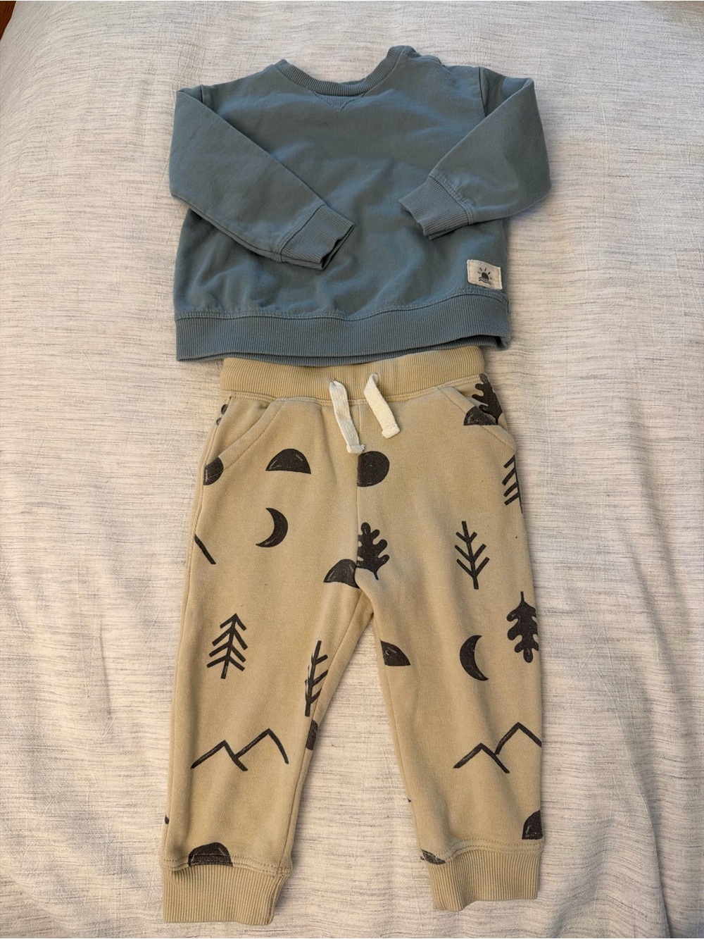 Kids Two-Piece Matching Sweat Set in Dusty Blue and Beige